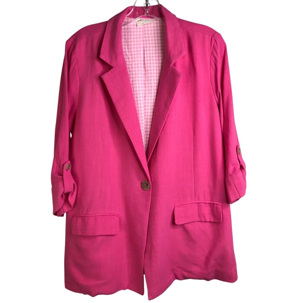 Allie Rose Blazer Womens Size Small Pink Rolled 3/4 Sleeve One Button Cute Femme